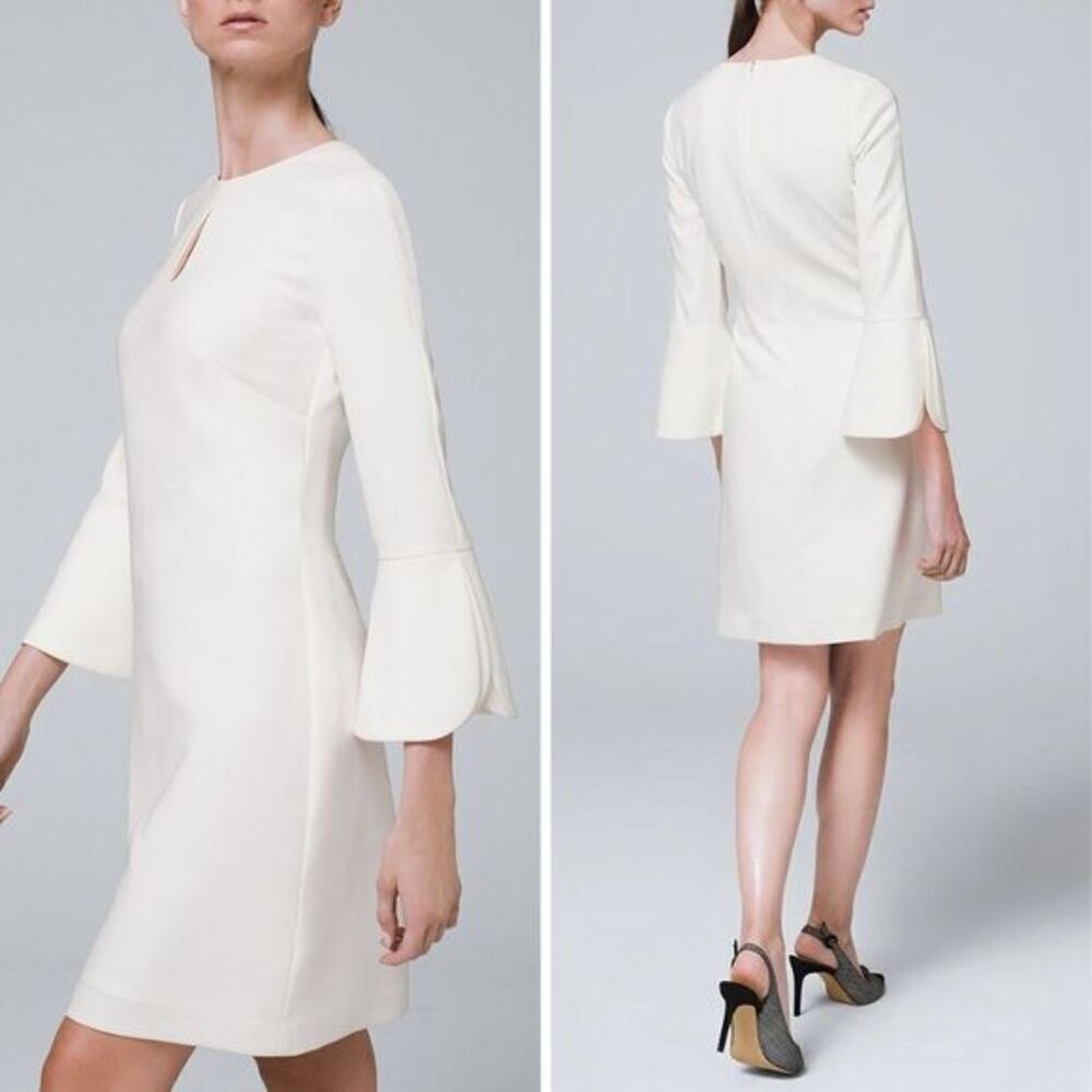 NEW White House Black Market Petal-Sleeve white Shift Dress, size 2